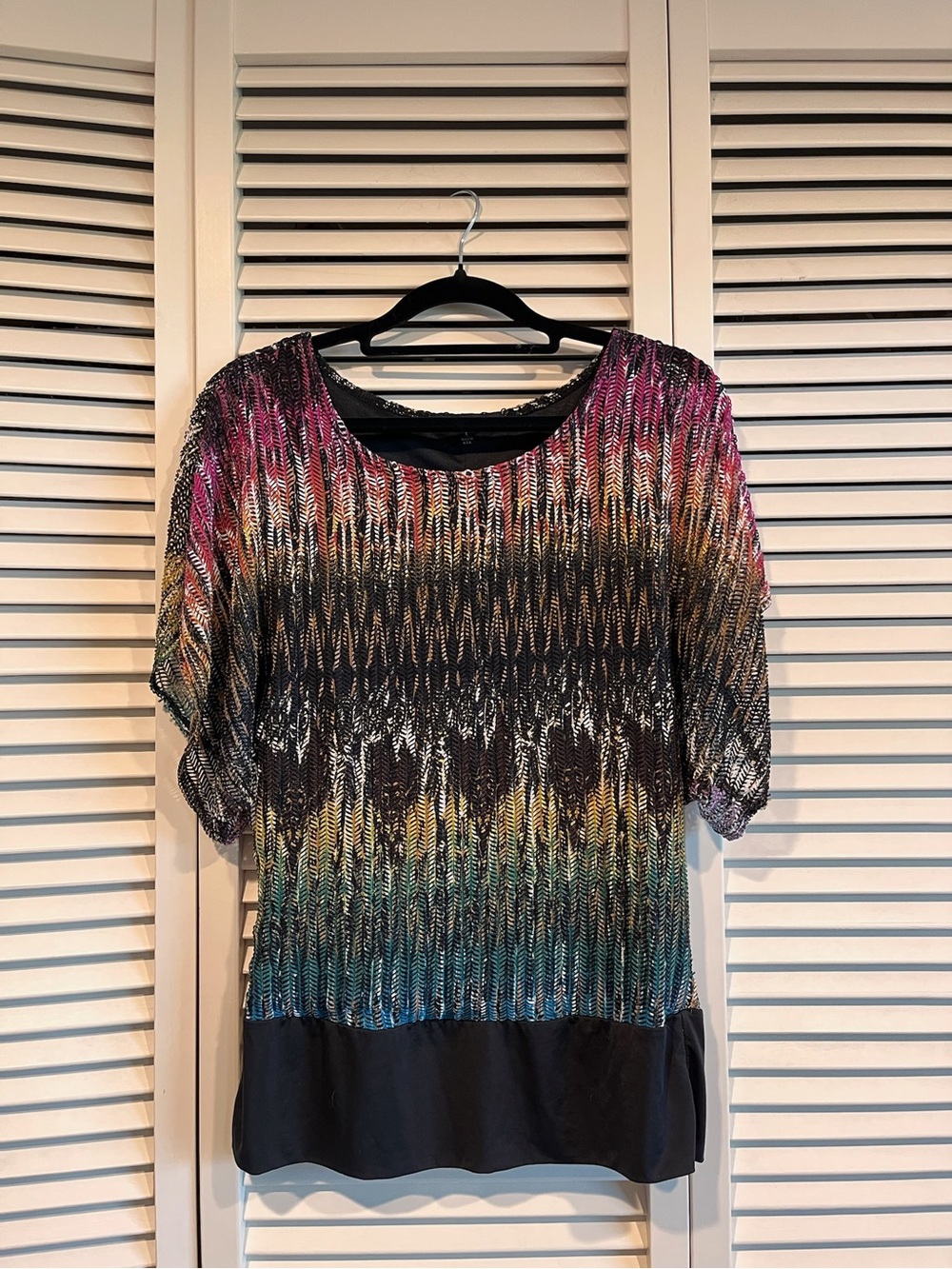 Vintage Suzie In The City Multicolor Overlay Top with Black Hem
